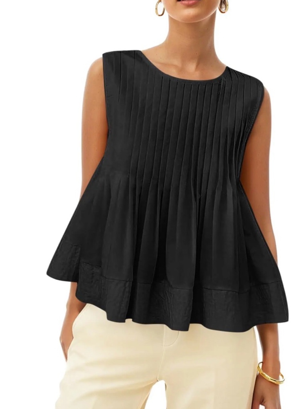 Cicy Bell Women’s Black Pleated Sleeveless Top